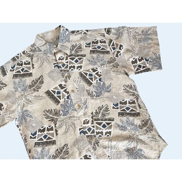 Vintage BUGLE BOY Co. 1990s Short Sleeve Geometric Tropical Shirt Sz L - Picture 1 of 8